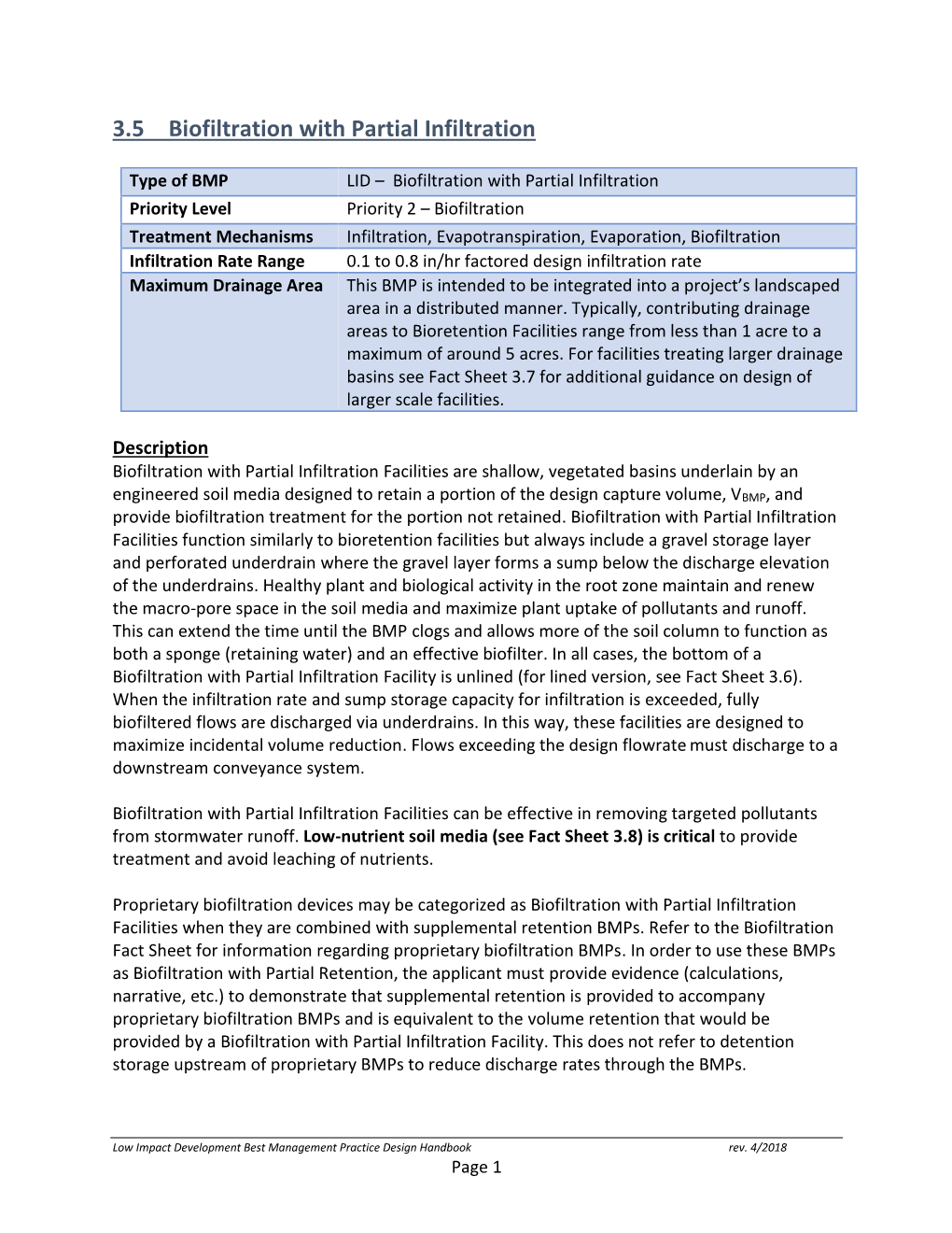 3.5 Biofiltration with Partial Infiltration