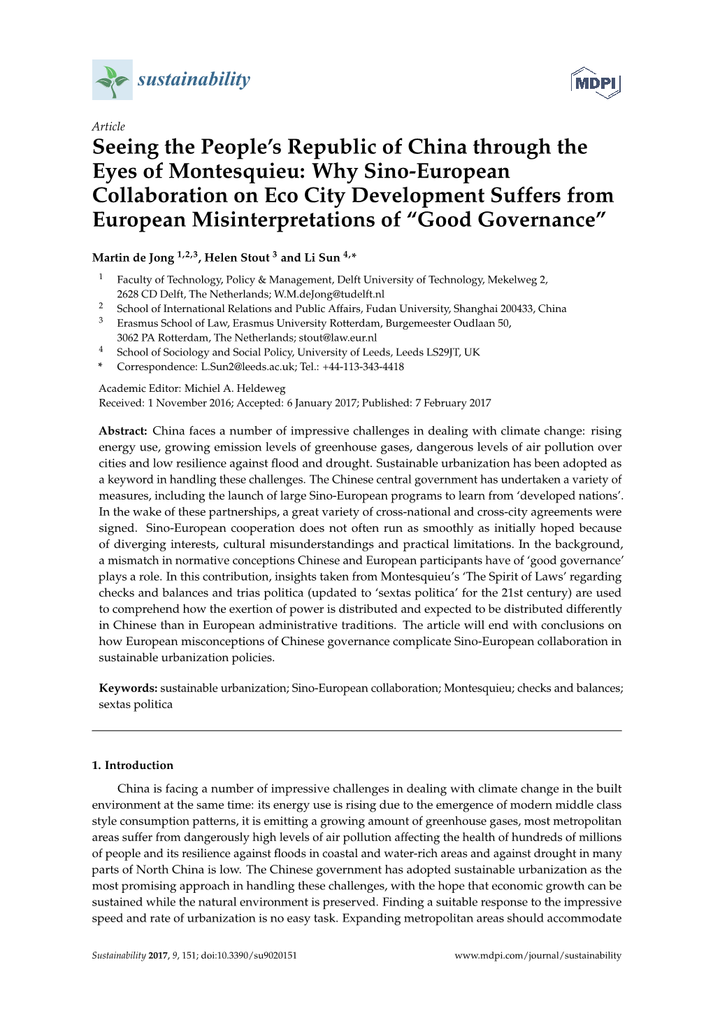 Seeing the People's Republic of China Through the Eyes of Montesquieu: Why Sino-European Collaboration on Eco City Development