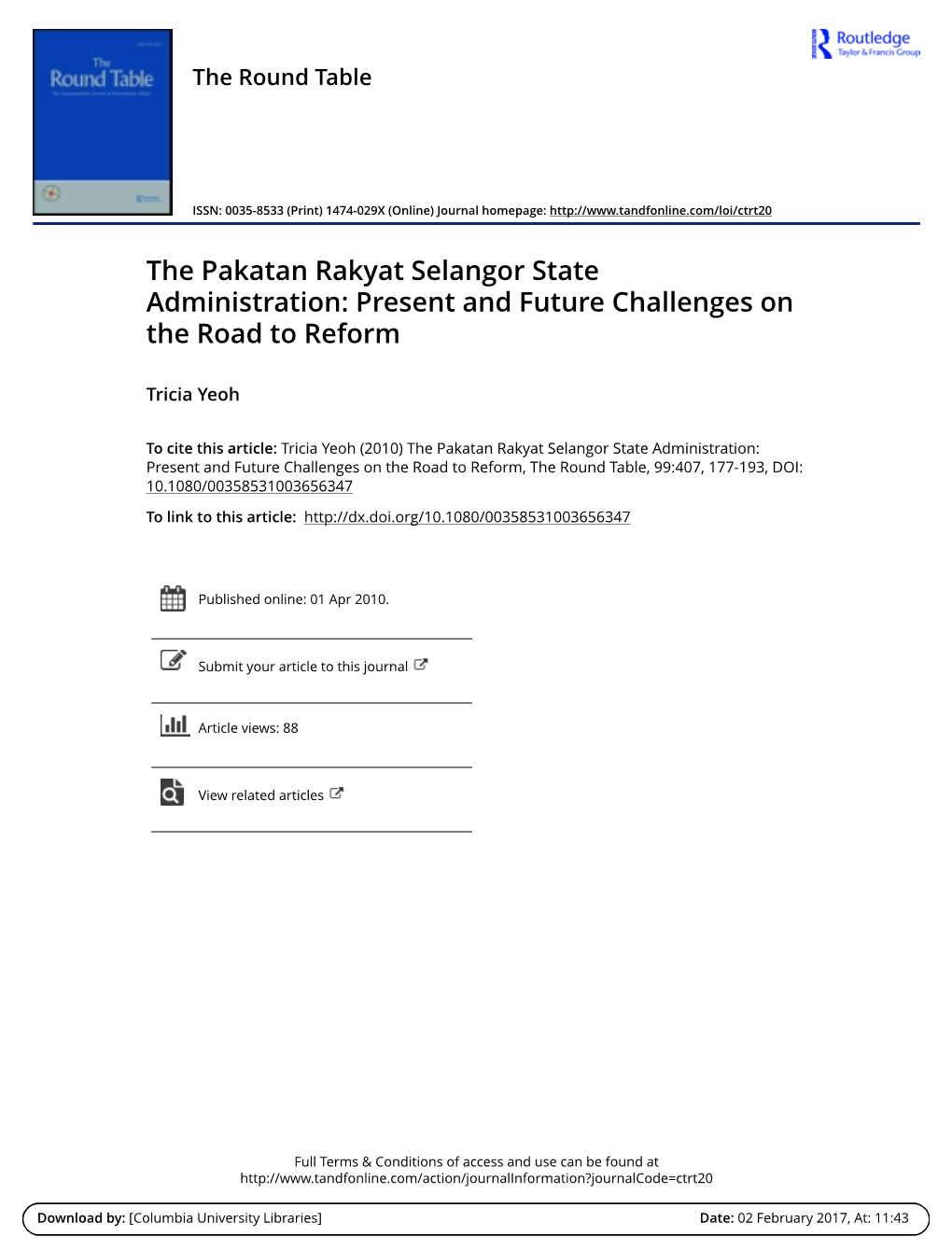 The Pakatan Rakyat Selangor State Administration: Present and Future Challenges on the Road to Reform