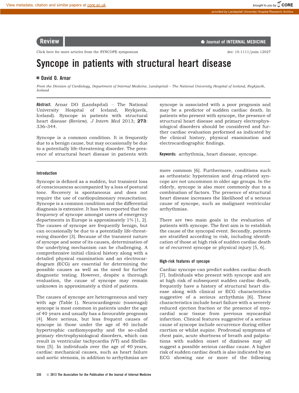Syncope in Patients with Structural Heart Disease