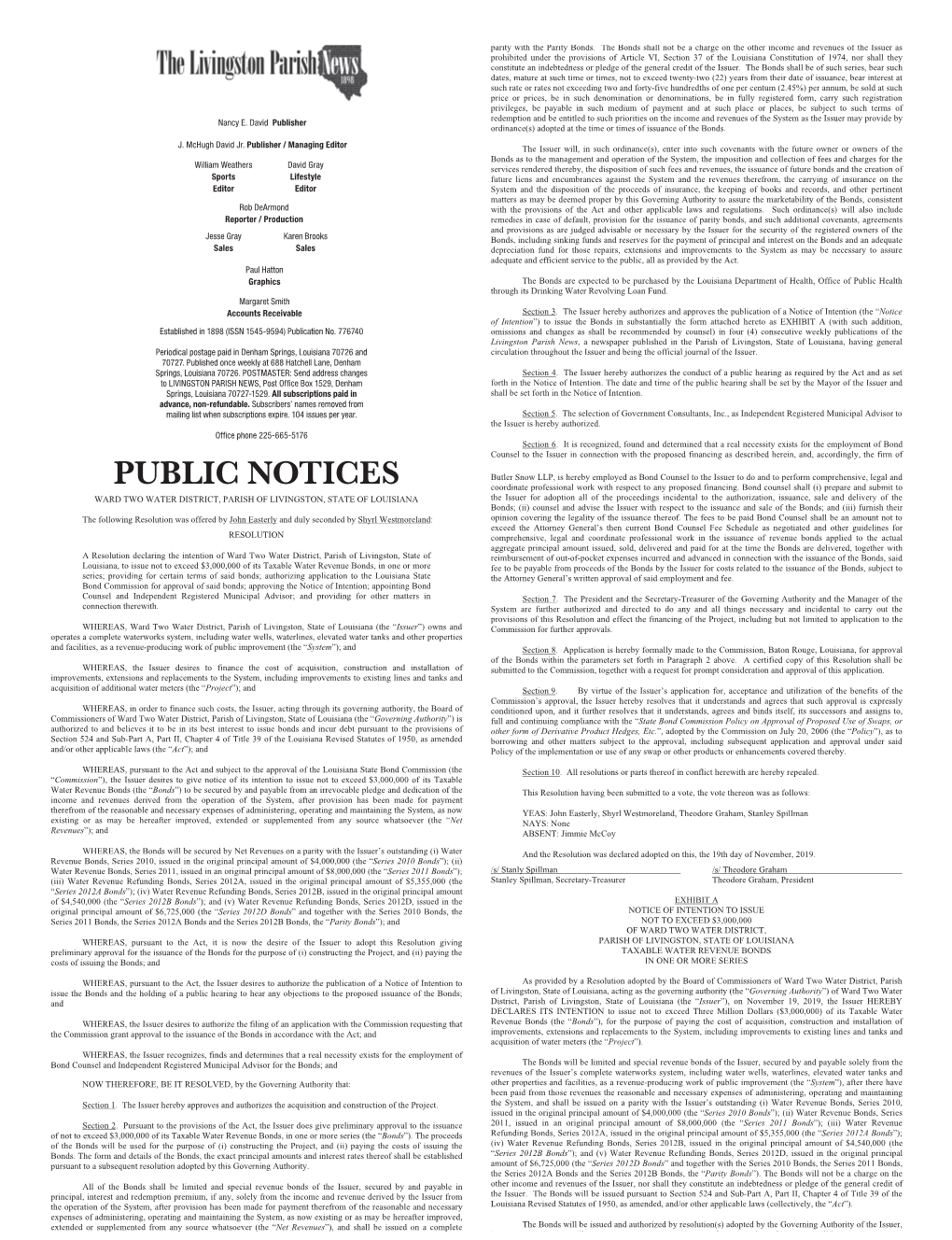 PUBLIC NOTICES Coordinate Professional Work with Respect to Any Proposed Financing