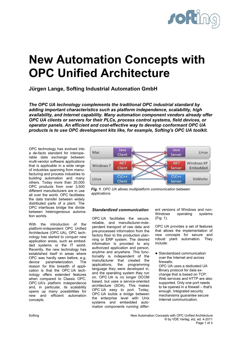New Automation Concepts with OPC Unified Architecture