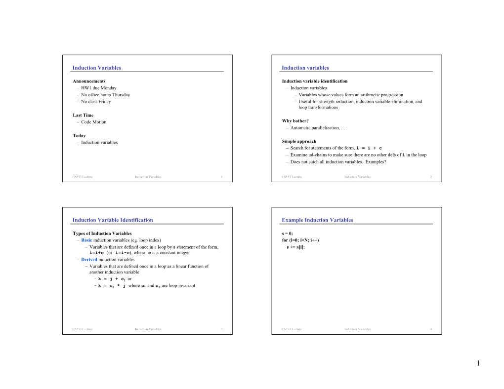 Induction Variables Induction Variables Induction Variable