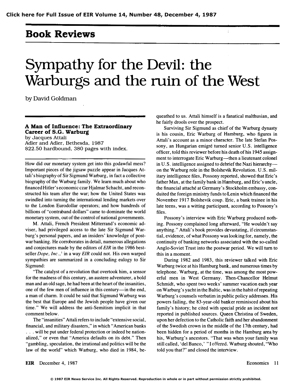 Sympathy for the Devil: the Warburgs and the Ruin of the West