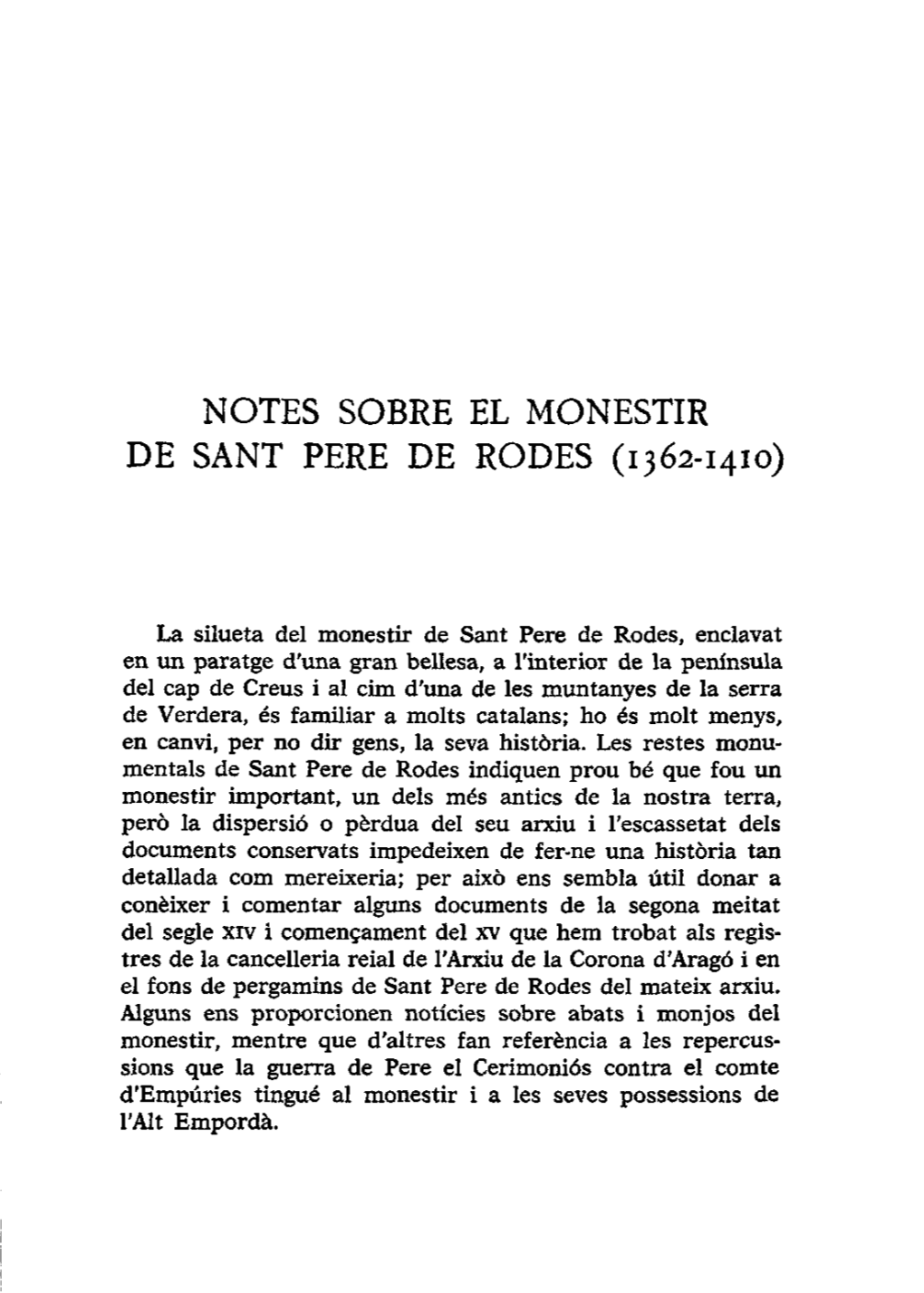 Notes Sobre El Monestir De Sant Pere De Rodes (1362-1410)