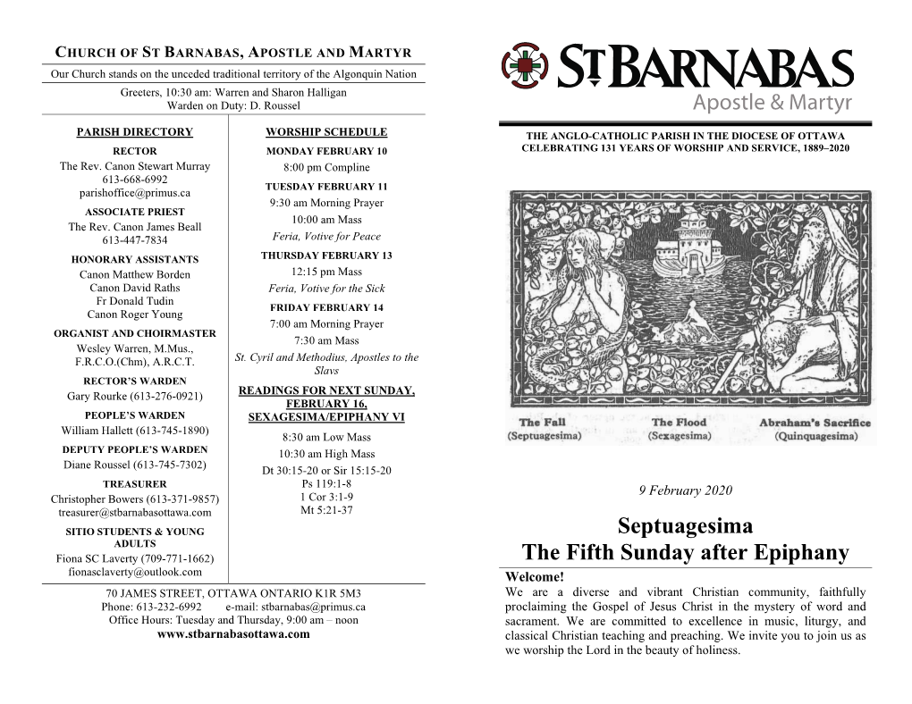 Septuagesima the Fifth Sunday After Epiphany