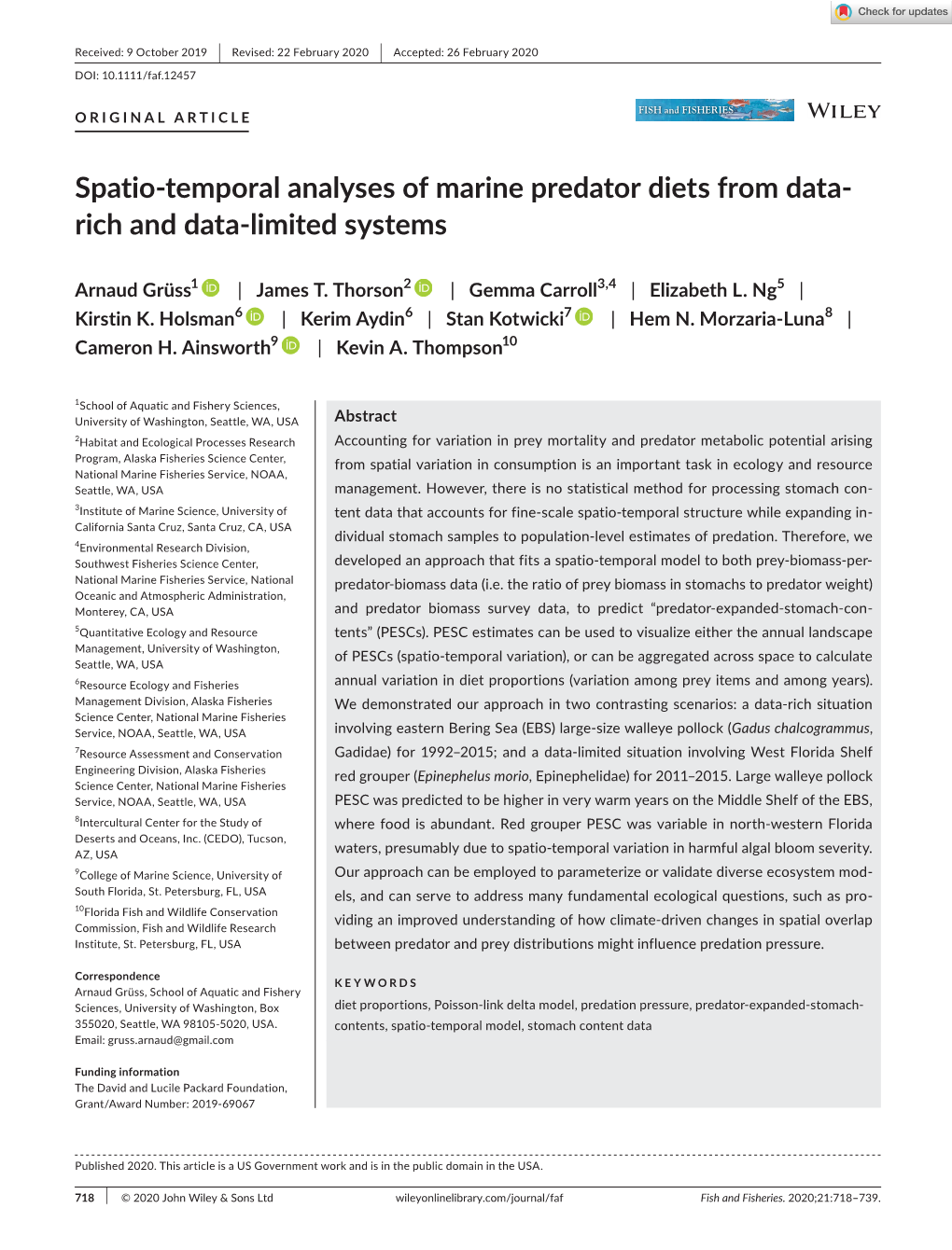 Spatio‐Temporal Analyses of Marine Predator Diets from Data‐Rich And