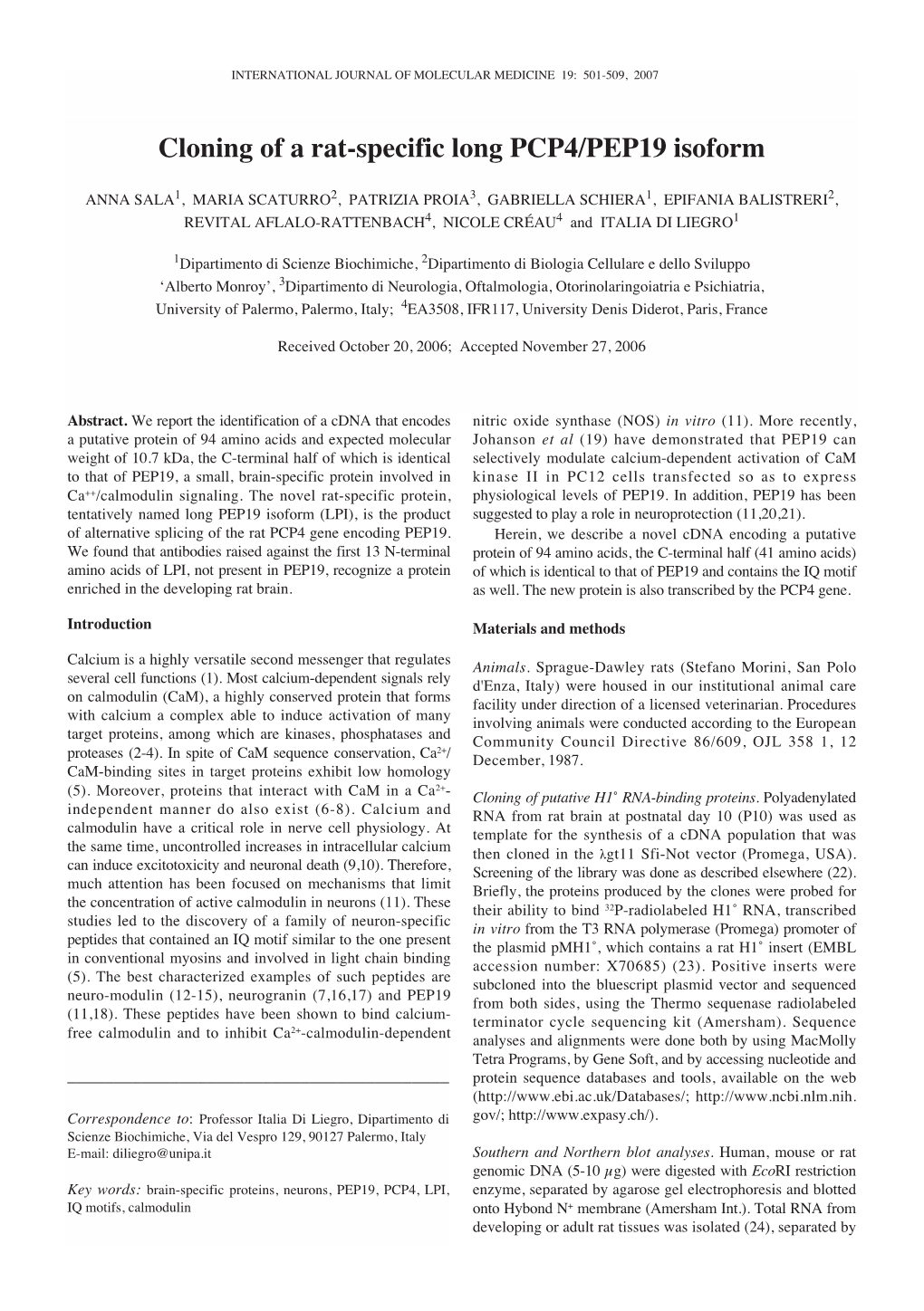 Cloning of a Rat-Specific Long PCP4/PEP19 Isoform