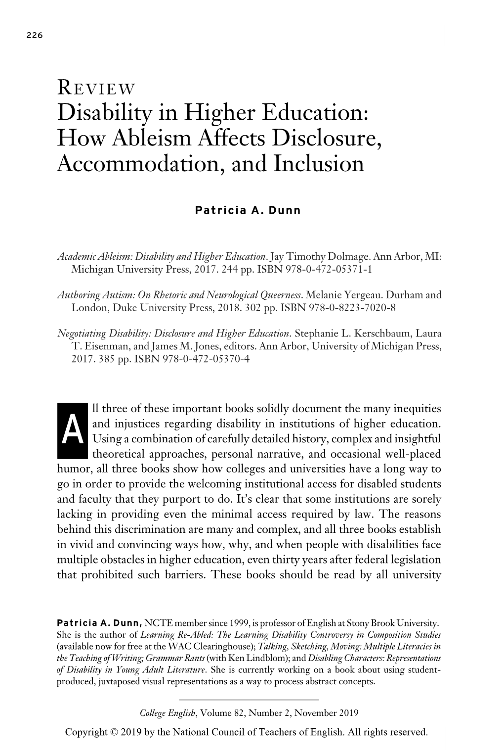 Disability in Higher Education: How Ableism Affects Disclosure, Accommodation, and Inclusion