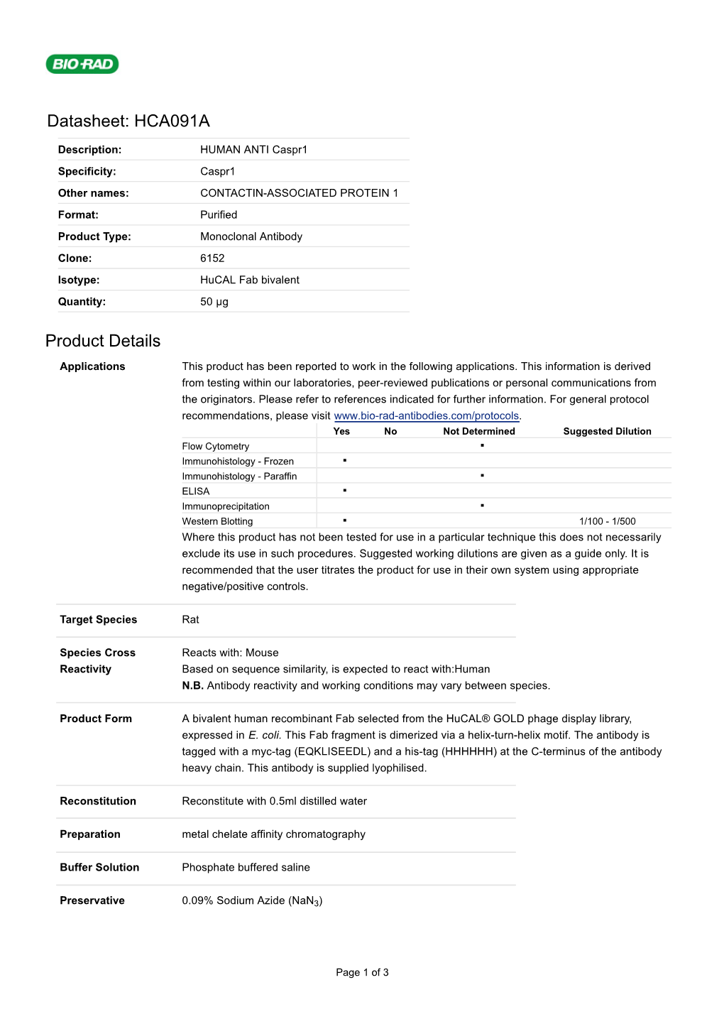 Datasheet: HCA091A Product Details