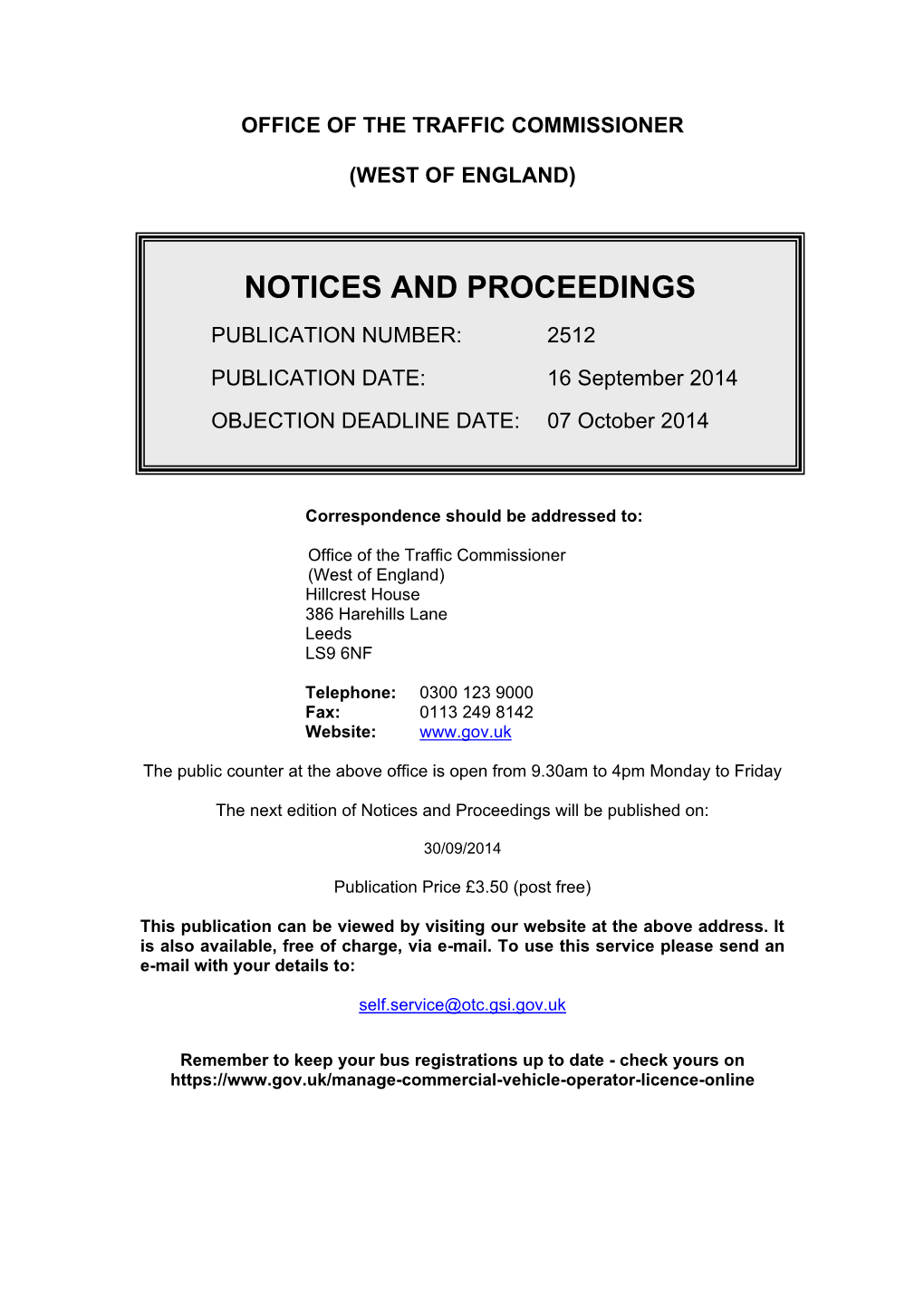 Notices and Proceedings 16 September 2014