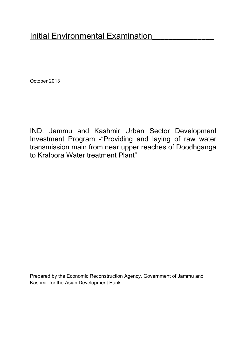 Jammu and Kashmir Urban Sector Development Investment Program