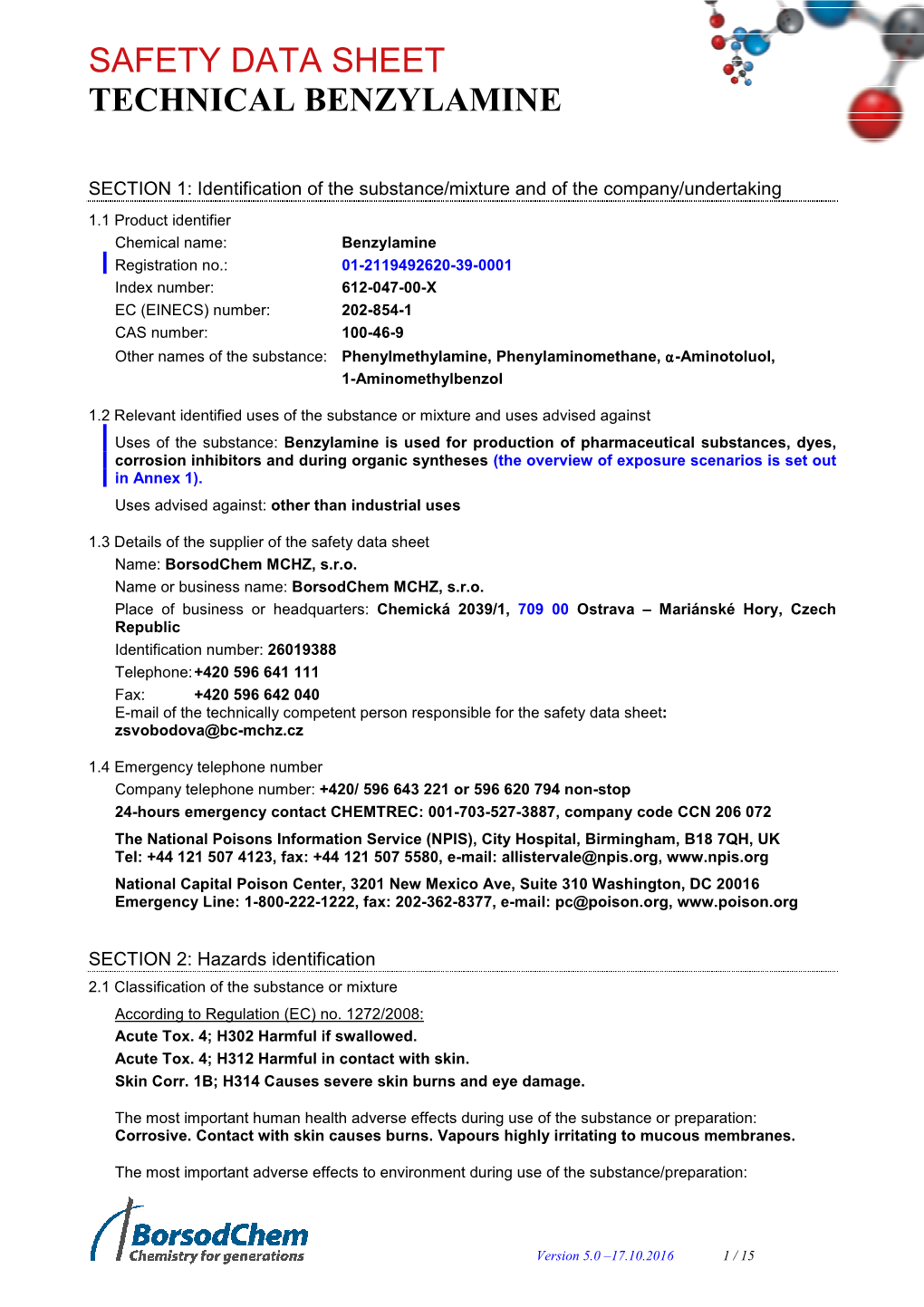 Safety Data Sheet Technical Benzylamine