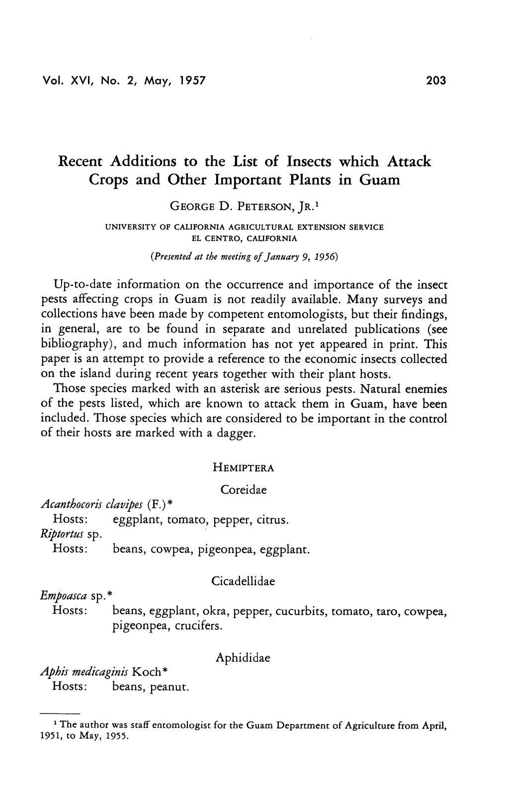 Recent Additions to the List of Insects Which Attack Crops and Other Important Plants in Guam