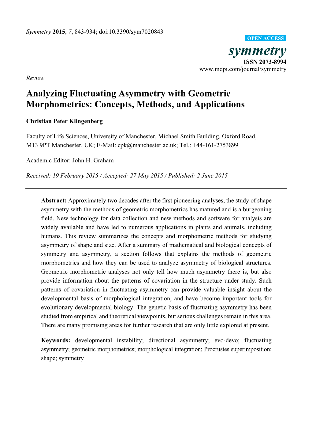 Analyzing Fluctuating Asymmetry with Geometric Morphometrics: Concepts, Methods, and Applications