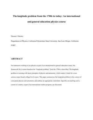 The Longitude Problem from the 1700S to Today: an International