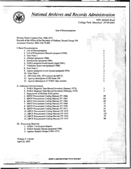 Records of Prime Contracts Awarded by the Military Services And