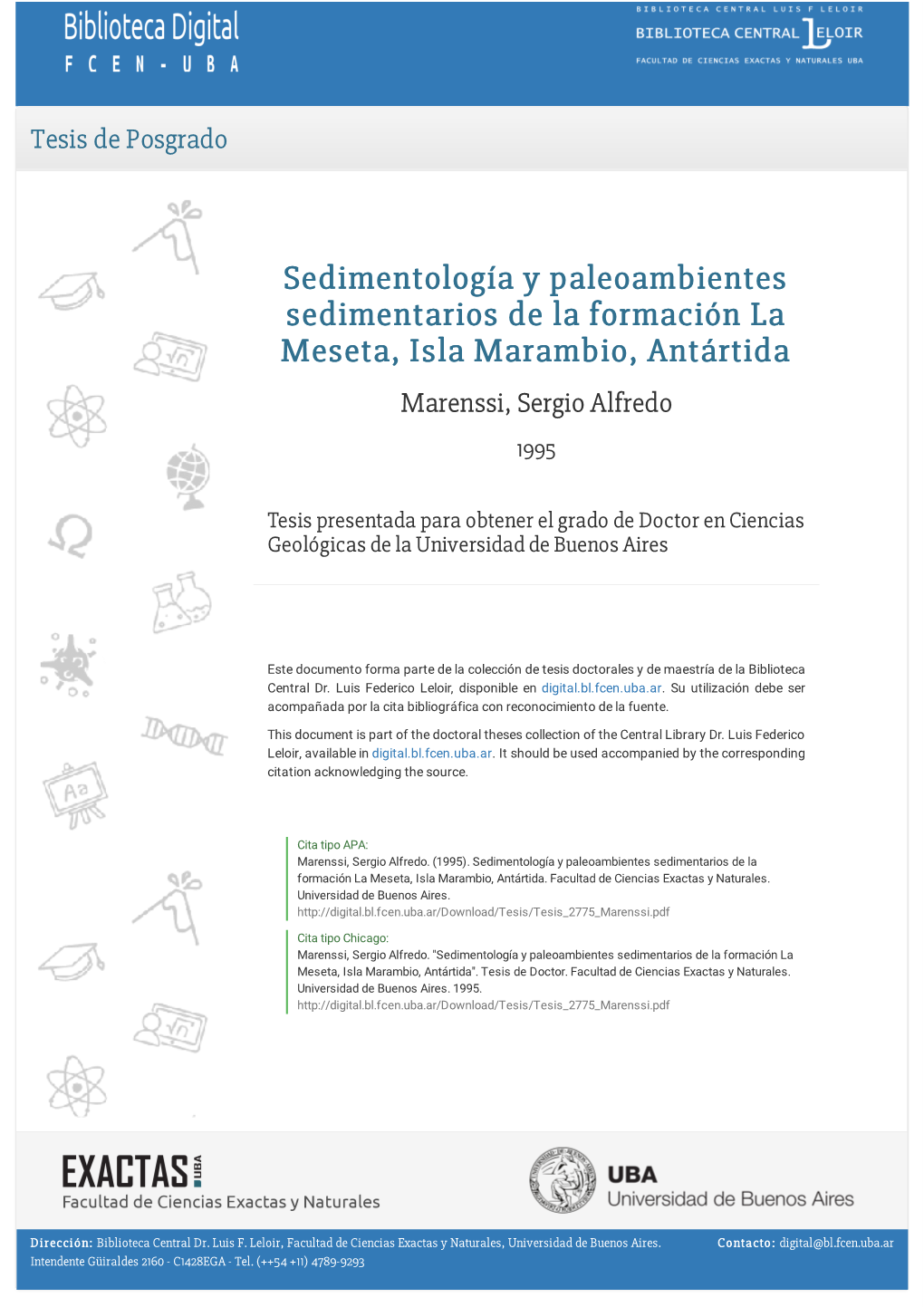 Sedimentología Y Paleoambientes Sedimentarios De La Formación La Meseta, Isla Marambio, Antártida Marenssi, Sergio Alfredo 1995