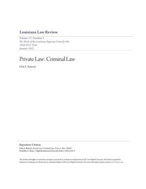 Private Law: Criminal Law Dale E
