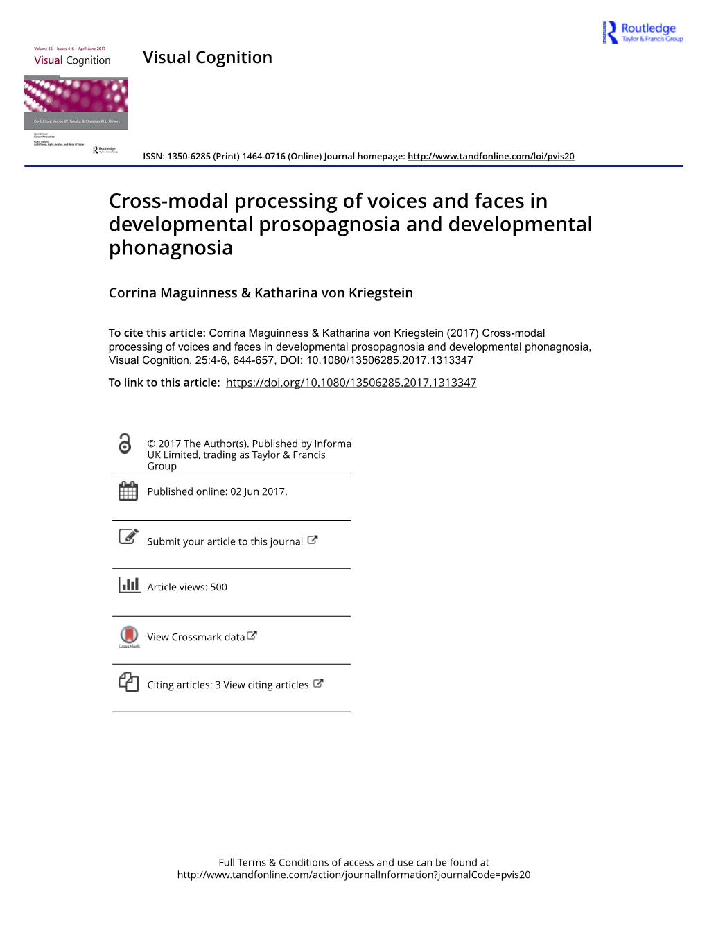 Cross-Modal Processing of Voices and Faces in Developmental Prosopagnosia and Developmental Phonagnosia