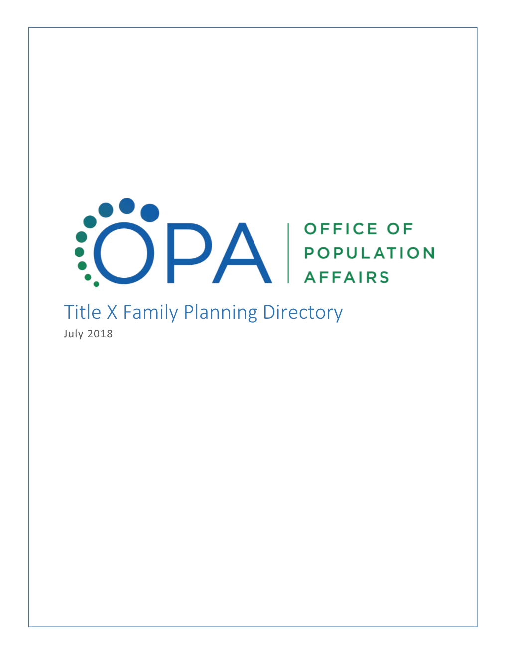 Title X Family Planning Directory—July 2018