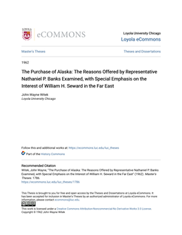 The Purchase of Alaska: the Reasons Offered by Representative Nathaniel P