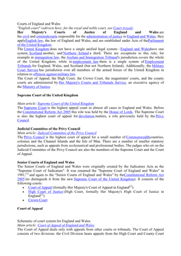 Courts of England and Wales "English Court" Redirects Here; for the Royal and Noble Court, See Court (Royal)