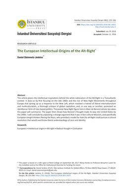 The European Intellectual Origins of the Alt-Right*