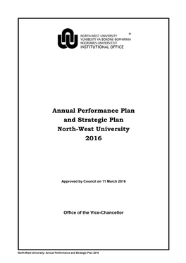 Annual Performance Plan and Strategic Plan North-West University 2016