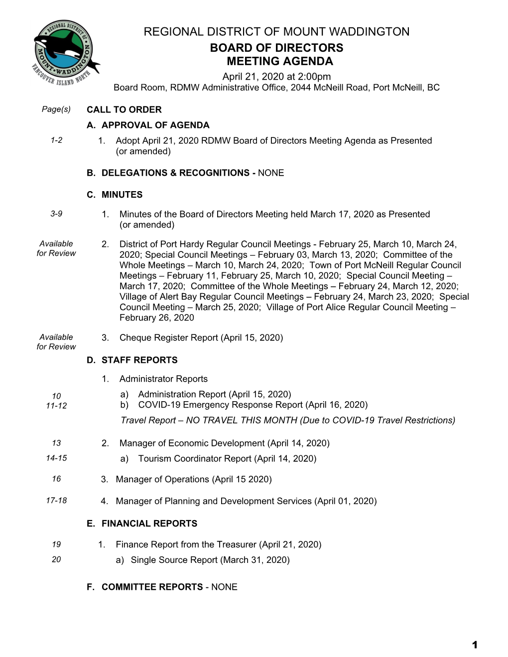 2020 04 21 RDMW Agenda