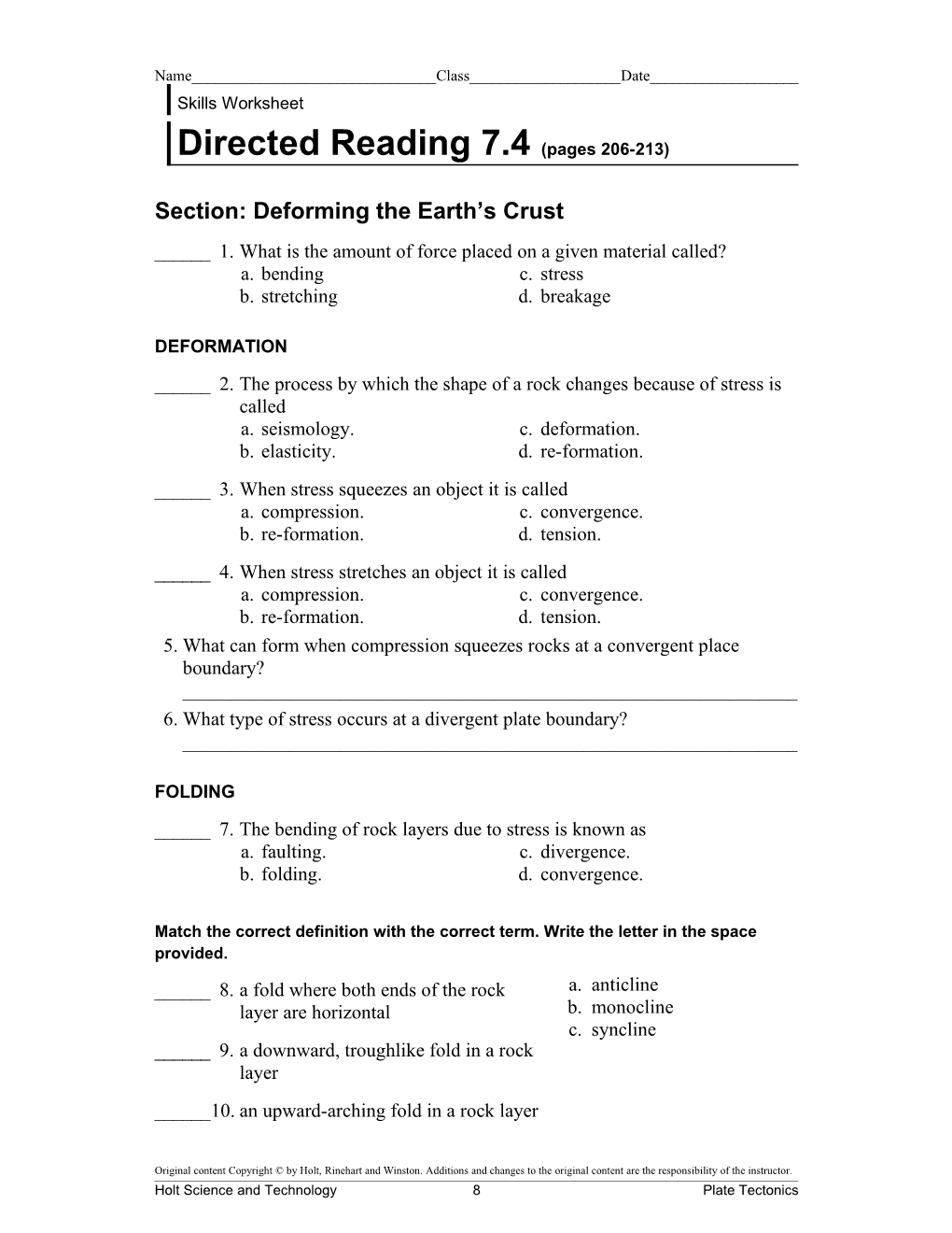 Section: Deforming the Earth S Crust