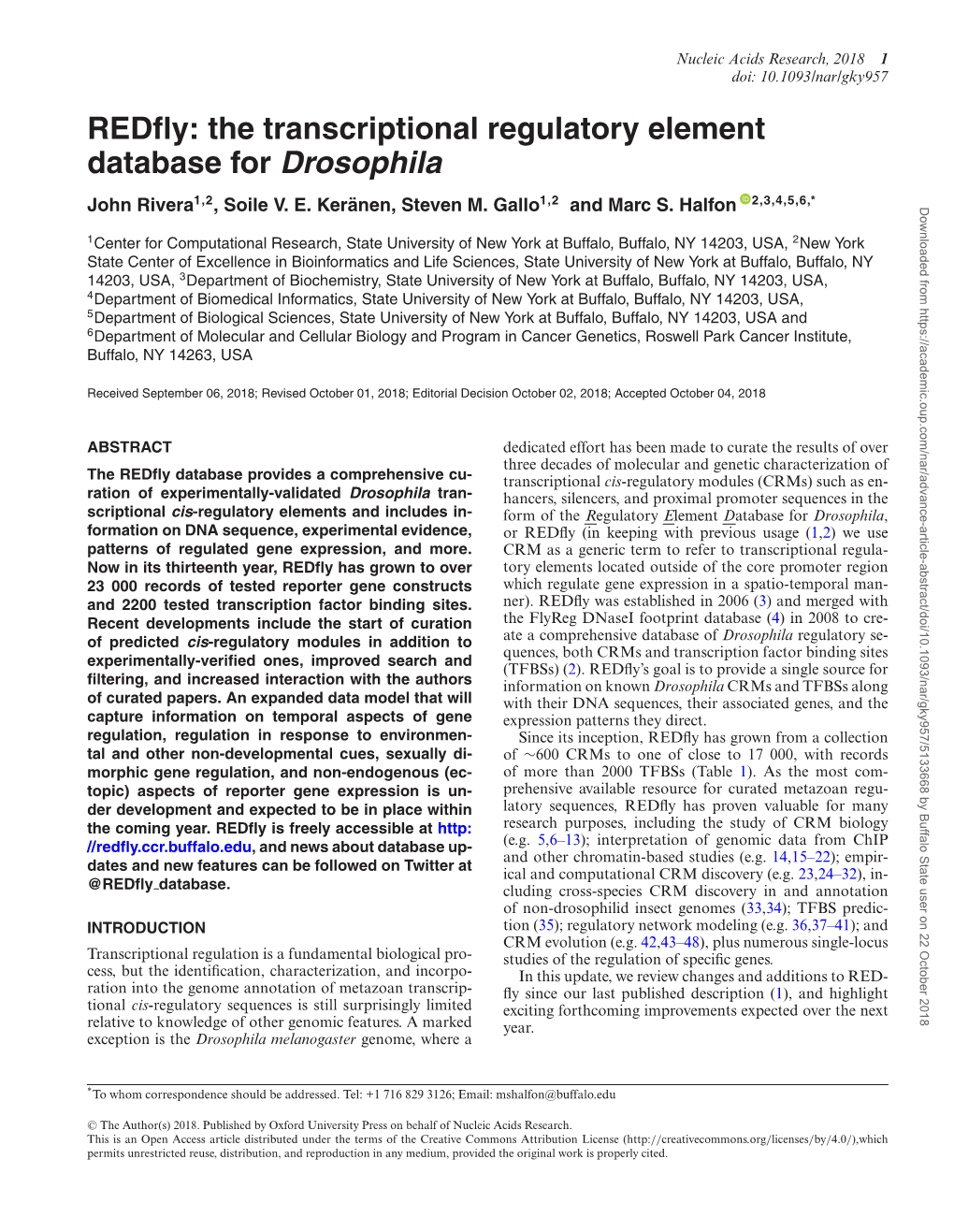 Redfly: the Transcriptional Regulatory Element Database for Drosophila