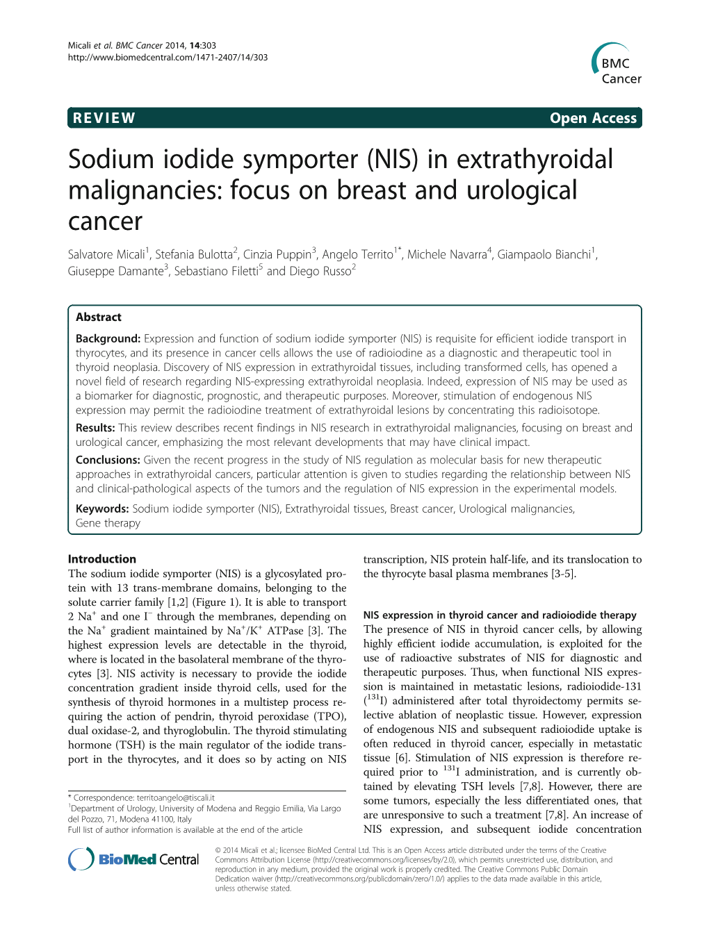 Sodium Iodide Symporter (NIS) in Extrathyroidal Malignancies