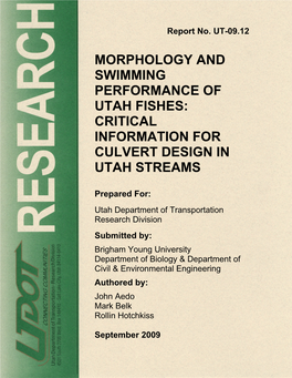 Morphology and Swimming Performance of Utah Fishes: Critical Information for Culvert Design in Utah Streams