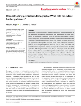 Reconstructing Prehistoric Demography: What Role for Extant Hunter-Gatherers?