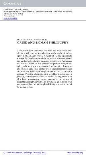 Greek and Roman Philosophy Edited by David Sedley Frontmatter More Information
