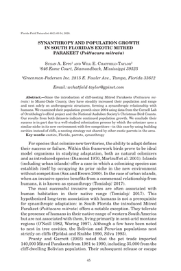 Synanthropy and Population Growth in South Florida's Exotic Mitred