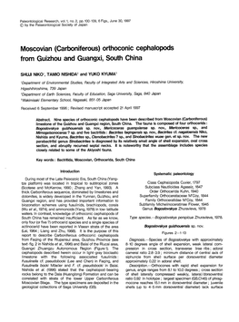 Orthoconic Cephalopods from Guizhou and Guangxi, South China