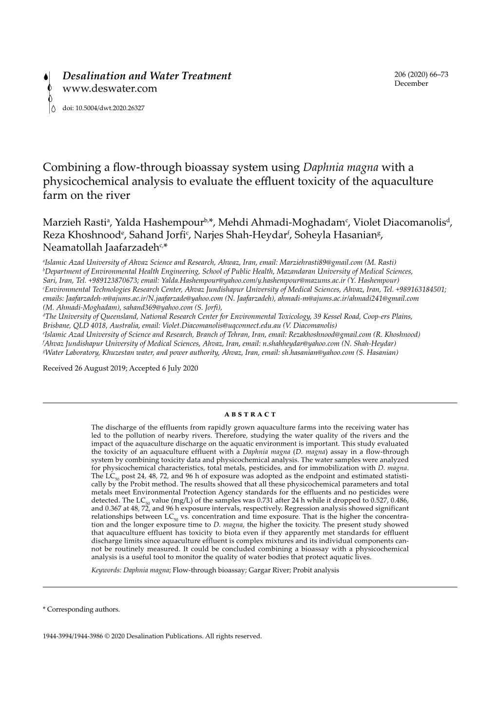 Combining a Flow-Through Bioassay System Using Daphnia Magna with a Physicochemical Analysis to Evaluate the Effluent Toxicity of the Aquaculture Farm on the River