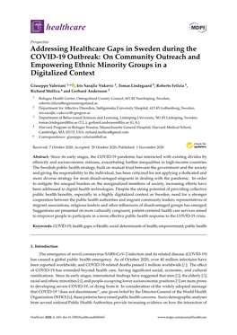 Addressing Healthcare Gaps in Sweden During the COVID-19 Outbreak: on Community Outreach and Empowering Ethnic Minority Groups in a Digitalized Context