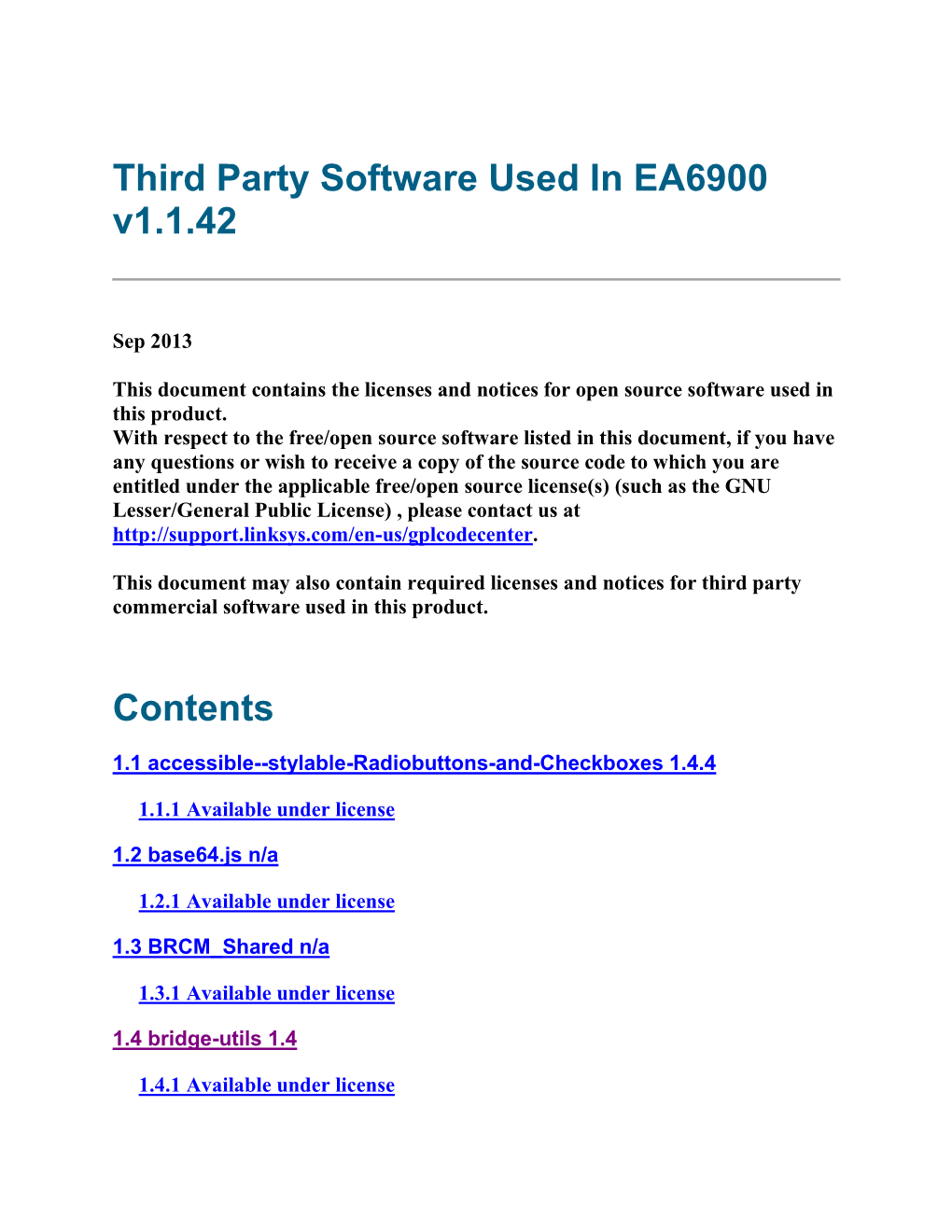 Third Party Software Used in EA6900 V1.1.42