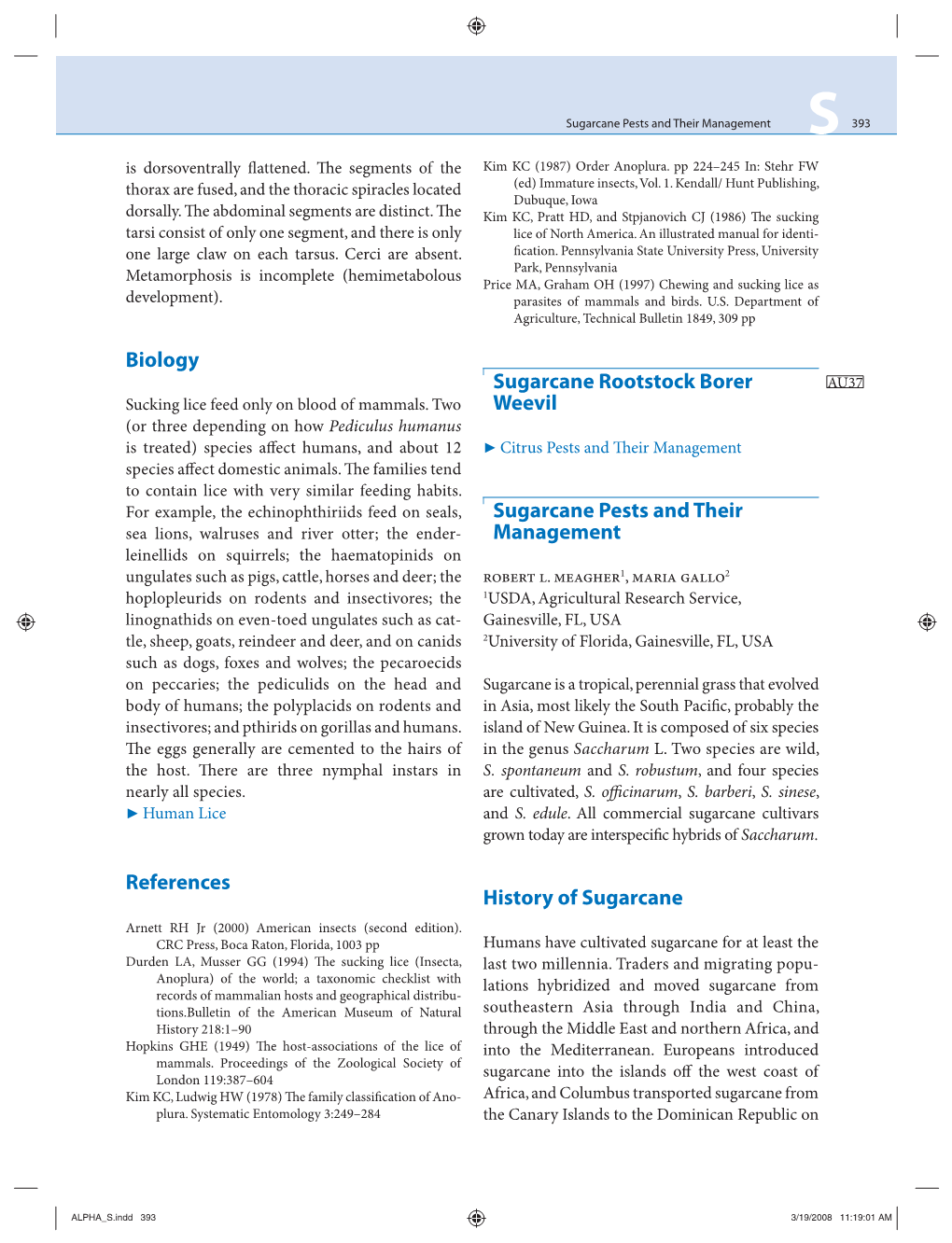 Biology References Sugarcane Rootstock Borer