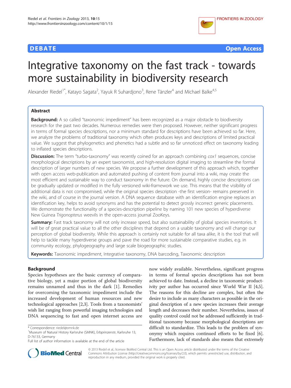 Integrative Taxonomy on the Fast Track-Towards More Sustainability In