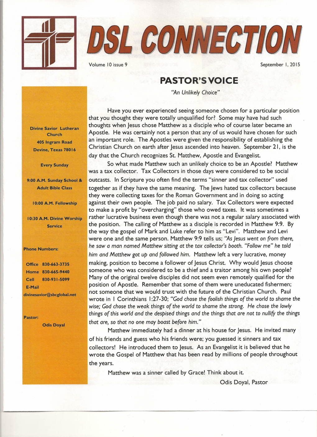 PASTOR's VOICE "An Unlikely Choice"
