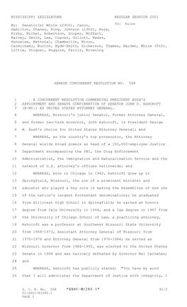 MISSISSIPPI LEGISLATURE REGULAR SESSION 2001 By