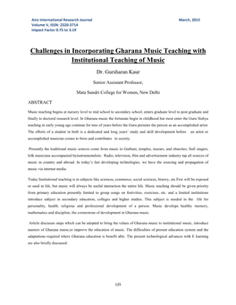 Challenges in Incorporating Gharana Music Teaching with Institutional Teaching of Music