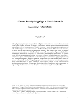 Human Security Mapping: a New Method for M Easuring Vulnerability1