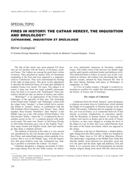 The Cathar Heresy, the Inquisition and Brulology* Catharisme, Inquisition Et Brûlologie