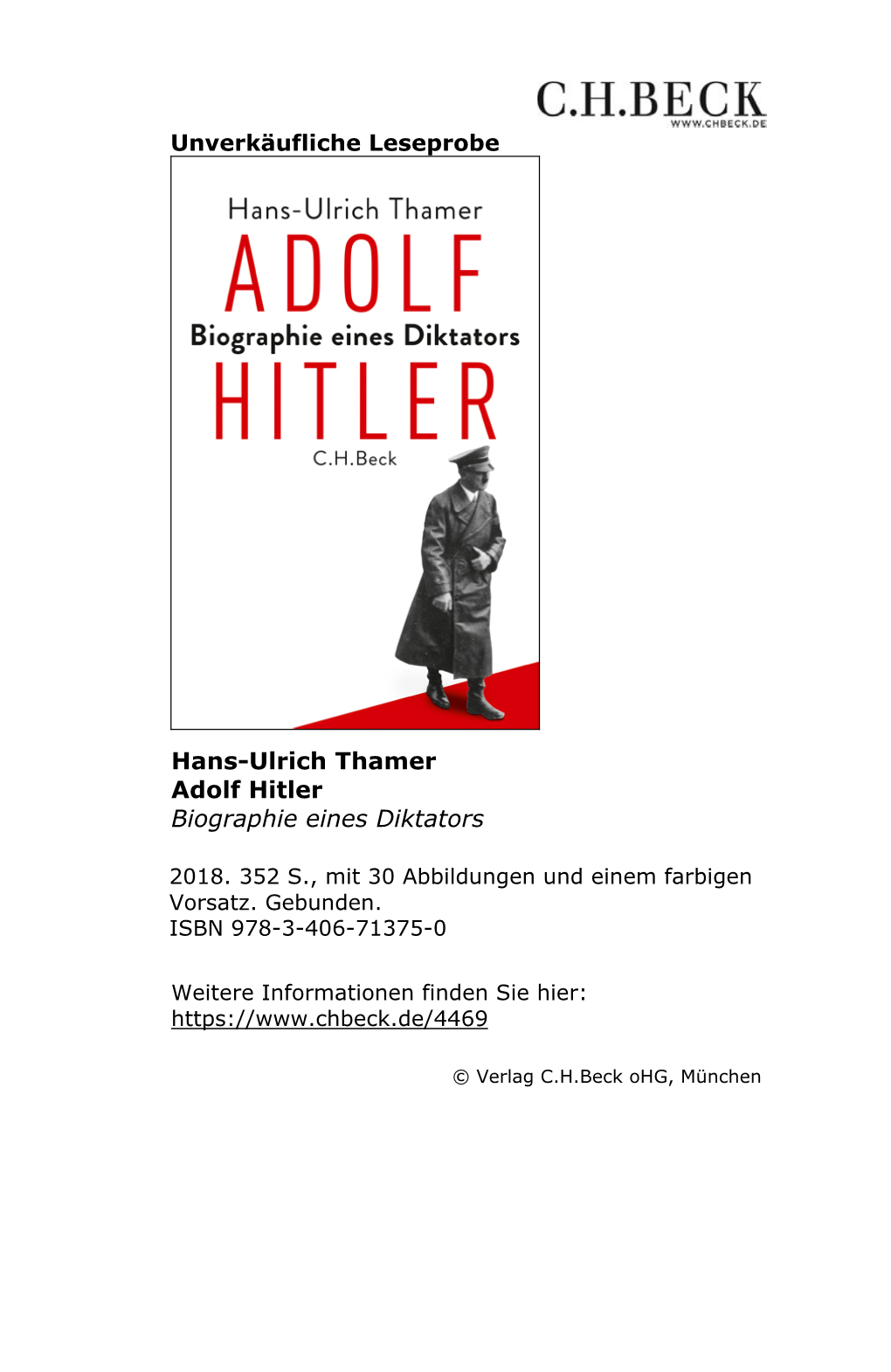 Unverkäufliche Leseprobe Hans-Ulrich Thamer Adolf Hitler