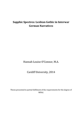Sapphic Spectres: Lesbian Gothic in Interwar German Narratives